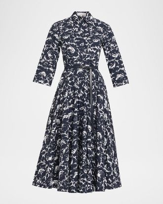 Michael Kors Belted Floral-Print Cotton Midi Shirtdress