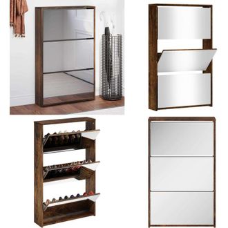 vidaXL Scarpiera con Specchio a 3 Livelli Rovere fumo 63x17x102,5 cm - Scarpiera con specchio - Scarpiera con cassetti