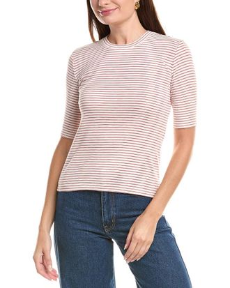 Vince Striped Elbow-Sleeve T-Shirt
