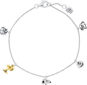 Crislu x Peanuts Snoopy & Friends Charm Bracelet in Pure Platinum /Clear Stone at Nordstrom, Size 7