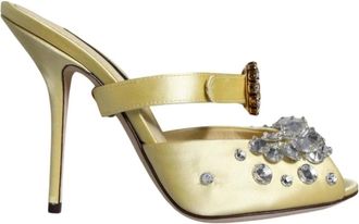 Dolce & Gabbana Gele Kristal Satijnen Sandalen - Dames - Muiltjes - Geel - 35 EU - Satijn - Schoenen