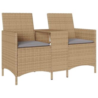 vidaXL Divano Giardino 2 Posti Con Tavolo E Cuscini Beige Polyrattan - Vidaxl