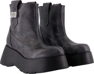 Ganni Womens Kat Low Ankle Boot Gray Leather