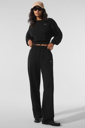 Alo | Cropped Accolade Crewneck Top in Black, Size: Medium