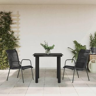 Berkfield Home 3 Piece Garden Dining Set Black Steel & Textilene