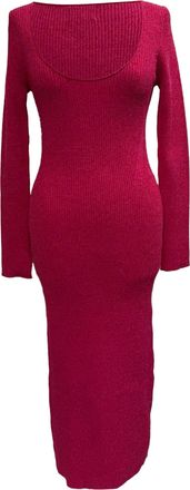 Ganni Ganni Marled Ribbed-Knit Midi Dress in Pink Rayon