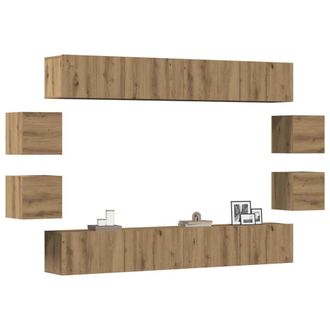 Berkfield Home Wall Mounted TV cabinets 8 pcs Artisan Oak Engineered Wood in Brown
