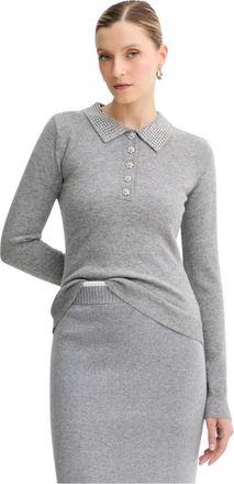 Fracomina Trui met versierde kraag - Dames - Ronde hals truien - Grijs - XS - Wol - Truien & Vesten