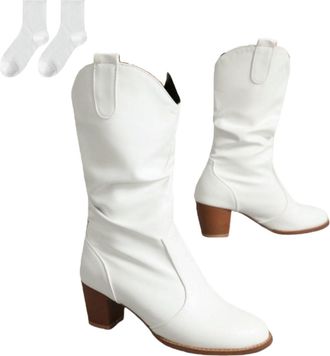 Generic Womens Knee-High Boots, Pull-On Boots in A Leather Look with A Block Heel And Ruched Shaft, Comfortable Tall Boots for Everyday Wear, Leisure, Autumn 