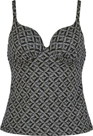 Naturana Tankini-Top NATURANA Beautiful Beaches, Damen, Gr. 36, Cup D, schwarz (schwarz print), Elasthan, Polyamid, gemustert, Bikini-Oberteile Tankini-Top, vo