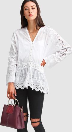 Belle & Bloom Unbutton Me Eyelet Button Down Shirt
