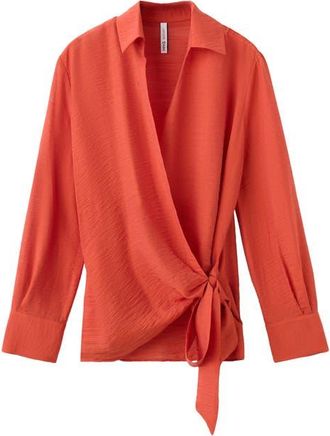 Mango Wrap Side Tie Shirt in Red at Nordstrom, Size 10