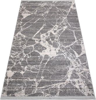 RugsX Rugsx - Alfombra Moderna Rebec Franjas 51186b M&aacute;rmol - Dos Niveles De Vell&oacute;n Crema / Gris Grey 80x150 Cm