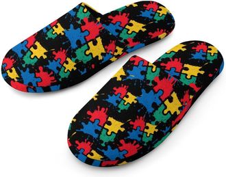 Generic Autism Awareness Painting Mens Cozy Memory Foam Slippers Warm Cotton House Shoes Comfy Slipper for Indoor Outdoor