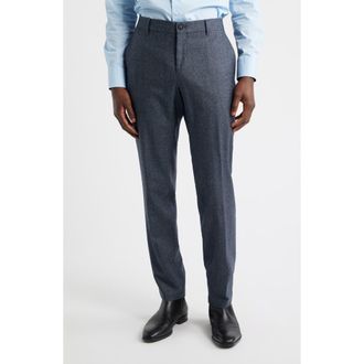 BOSS Genius Slim Fit Flat Front Microcheck Brushed Wool Dress Pants in Open Blue at Nordstrom Rack, Size 38