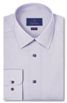 David Donahue Regular Fit Geometric Cotton Dress Shirt in White/lilac at Nordstrom, Size 17.5 - 34