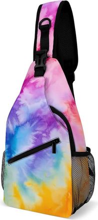Generic Tie Dye Rainbow Mens Shoulder Bags Sling Crossbody Backpack Travel Hiking Chest Bag with Small Side 38x20cm