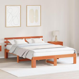 Berkfield Home Pine Wood Bed Frame Wax brown Solid wood 150 x 200 cm Bed Frame