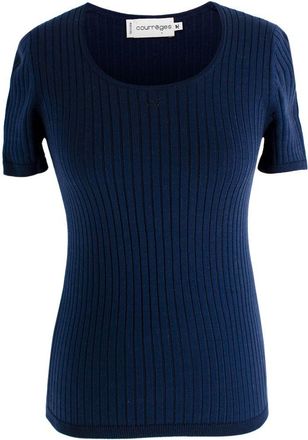 Courr&egrave;ges Royal Blue Ribbed Short Sleeve Basic Tee Size XS