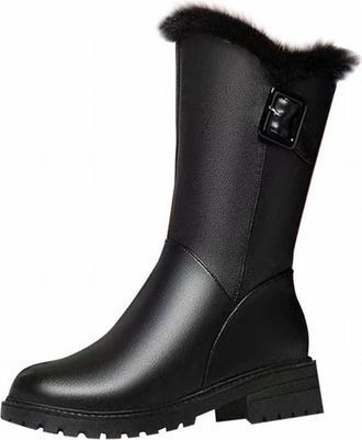 Generic Womens Snow Boots Waterproof Ladies Boots Size 5 Womens Winter Cotton Booties New Mid Calf Fashionable Versatile Thickened Velvet Side Zipper Warm Mot