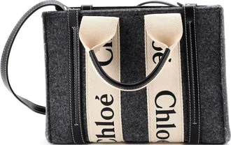 Chlo&eacute; Woody Tote Recycled Felt With Leather And Canvas Small (Authentic Pre- Loved)