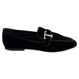 Tod's TodS Pre-owned Womens Crystal-Embellished Loafers in Black Velvet - Size EU 36