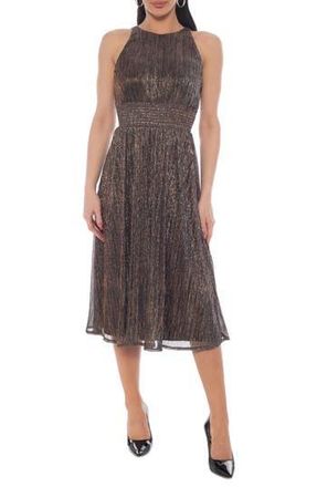 Marina Rossini Sleeveless Metallic Pliss&eacute; Midi Dress in Copper at Nordstrom Rack, Size X-Large