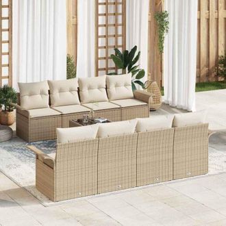 vidaXL Conjunto De Sof&aacute; De Jard&iacute;n 9 Pcs Beige Polirat&aacute;n Vidaxl