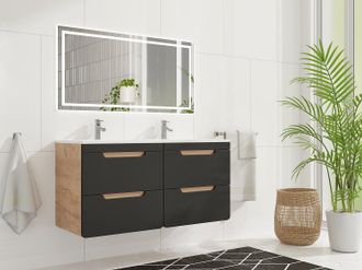 Vente-Unique Mobile sotto lavabo sospeso Naturale e Antracite 120 cm - ARUBA