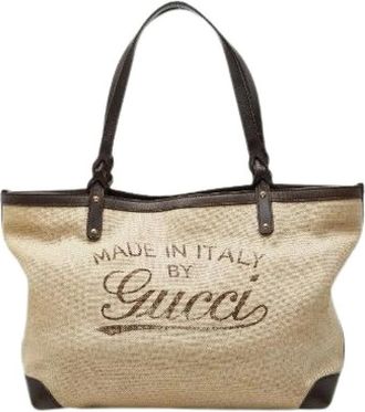 Gucci Pre-owned Tote Bags, female, Beige, Size: ONE SIZE Pre-owned Craft Canvas Leather Tote Bag