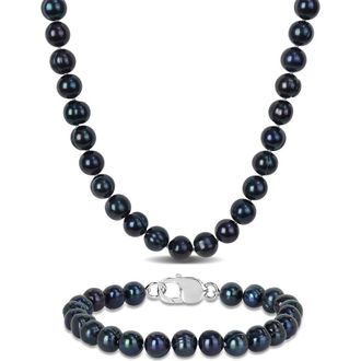 Delmar Mens Black Cultured Freshwater Pearl Necklace & Bracelet Set at Nordstrom Rack