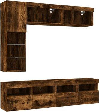 vidaXL Vidaxl - 7 Piece tv Wall Cabinet Set with led Lights Smoked Oak