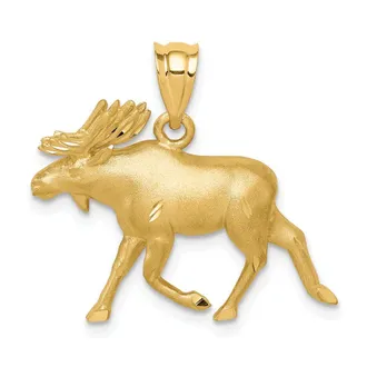 Diamond2Deal 14k Yellow Gold Brushed & Diamond-cut Alaskan Moose Pendant