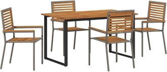 vidaXL Garden Dining Set 5 pcs Grey, Wood 140 x 80 x 75 cm Poly Rattan Vidaxl