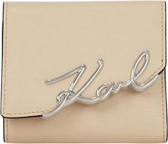 Karl Lagerfeld K Signature Trifold Portemonnee - Dames - Portefeuilles - Beige - ONE Size - Leer - Accessoires
