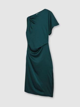 Reiss Womens Dark Green Satin Draped Asymmetric Midi Dress, Size: 10