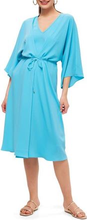 Trina Turk Bell Sleeve Belted Topspin Dress in Champion Cyan at Nordstrom, Size X-Small