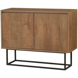 Dmora Dmora - Consola Dcalabri, Mesa Multiusos, Gabinete De Soporte, Escritorio De Pasillo, 90x36h72 Cm, Nogal Y Negro