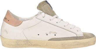 Golden Goose Super-Star with Black Glitter Star and Pink Heel Tab Sneakers in White Leather