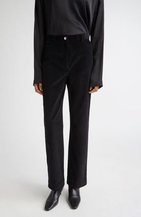 Toteme Straight Leg Corduroy Trousers in Black at Nordstrom, Size 10 Us