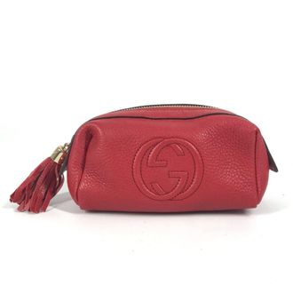 Gucci Red Color Leather Pouch (Pre-Owned)