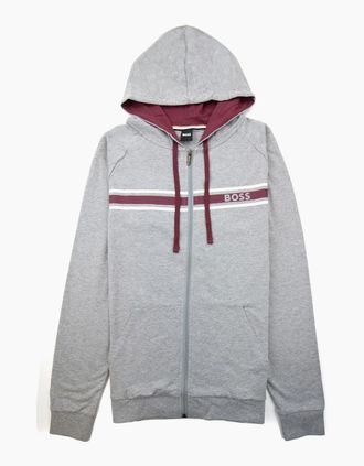 HUGO BOSS Mens Hugo Boss Authentic Stripe Logo Zip Up Hoody Grey 033 - Size: 38