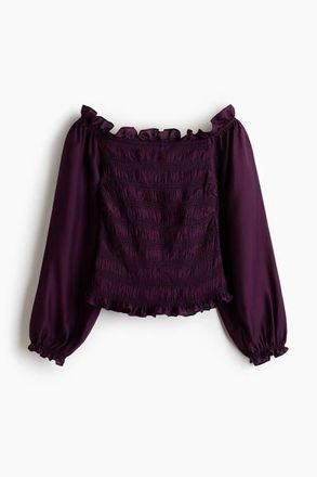 H&M Smocked Off-the Shoulder Blouse in Plum Purple at Nordstrom, Size Xx-Large