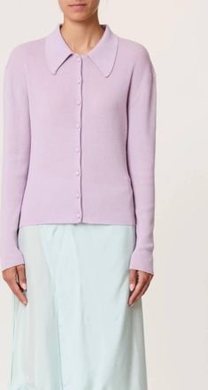 Plan C Shirt Collar Merino Wool Cardigan In Wisteria