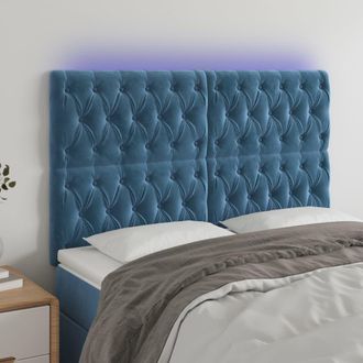 vidaXL Cabecero Con Luces Led Terciopelo Azul Oscuro 144x7x118/128 Cm Vidaxl