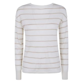 Max Mara Mxptabella Stripes Silk Cashmere Sweater - Dames - Cashmere truien - Wit - M - Truien & Vesten