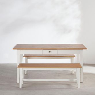 Maisons du monde Conjunto de mesa de comedor y 2 bancos beige y blanco