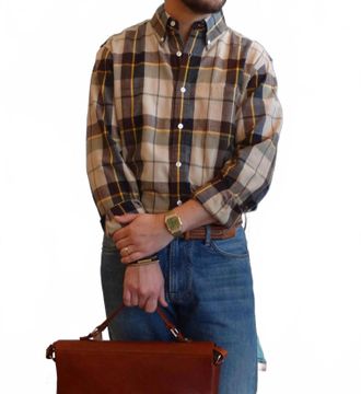 Original Madras Trading Company Classic Button Down Shirt In Brown Plaid