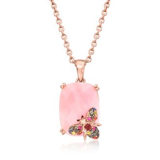 Ross-Simons Pink Opal Bumblebee Pendant Necklace With. Multicolored Sapphire and Garnet Accent in 18kt Rose Gold Over Sterling