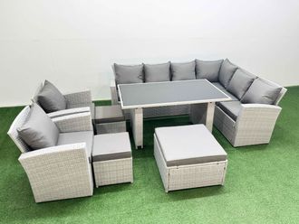 Fimous Outdoor Garden Furniture Sets 11 Seater Wicker Rattan Light Grey